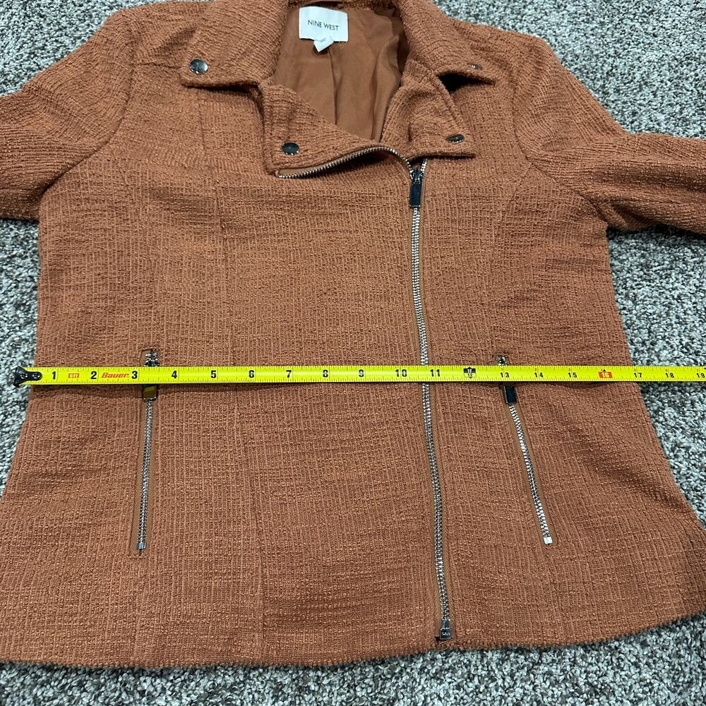 Nine West Women's Mocha Textured Knit Asymmetrical Zip Pockets Moto Jacket Small - Picture 8 of 10
